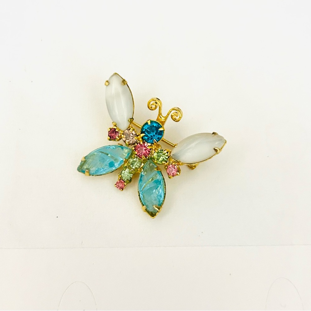 Antique Elegant Gold and Blue Butterfly Brooch